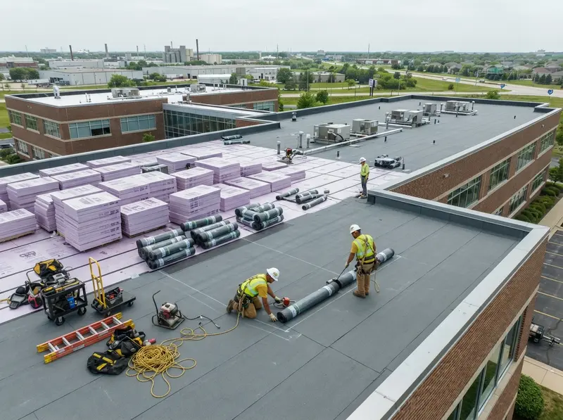 Commercial flat roof replacement materials