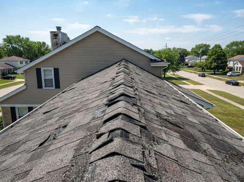 Damaged shingle roof in Romeoville IL